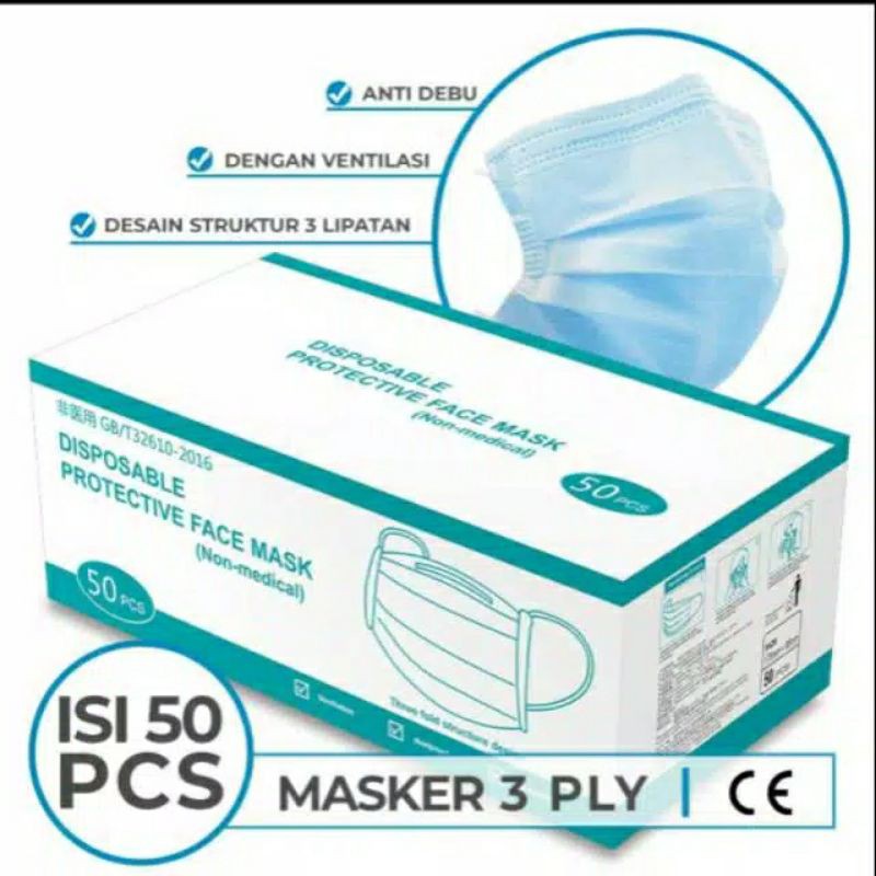 Masker Medis 3 Ply Earloop / 1 box isi 50 lembar