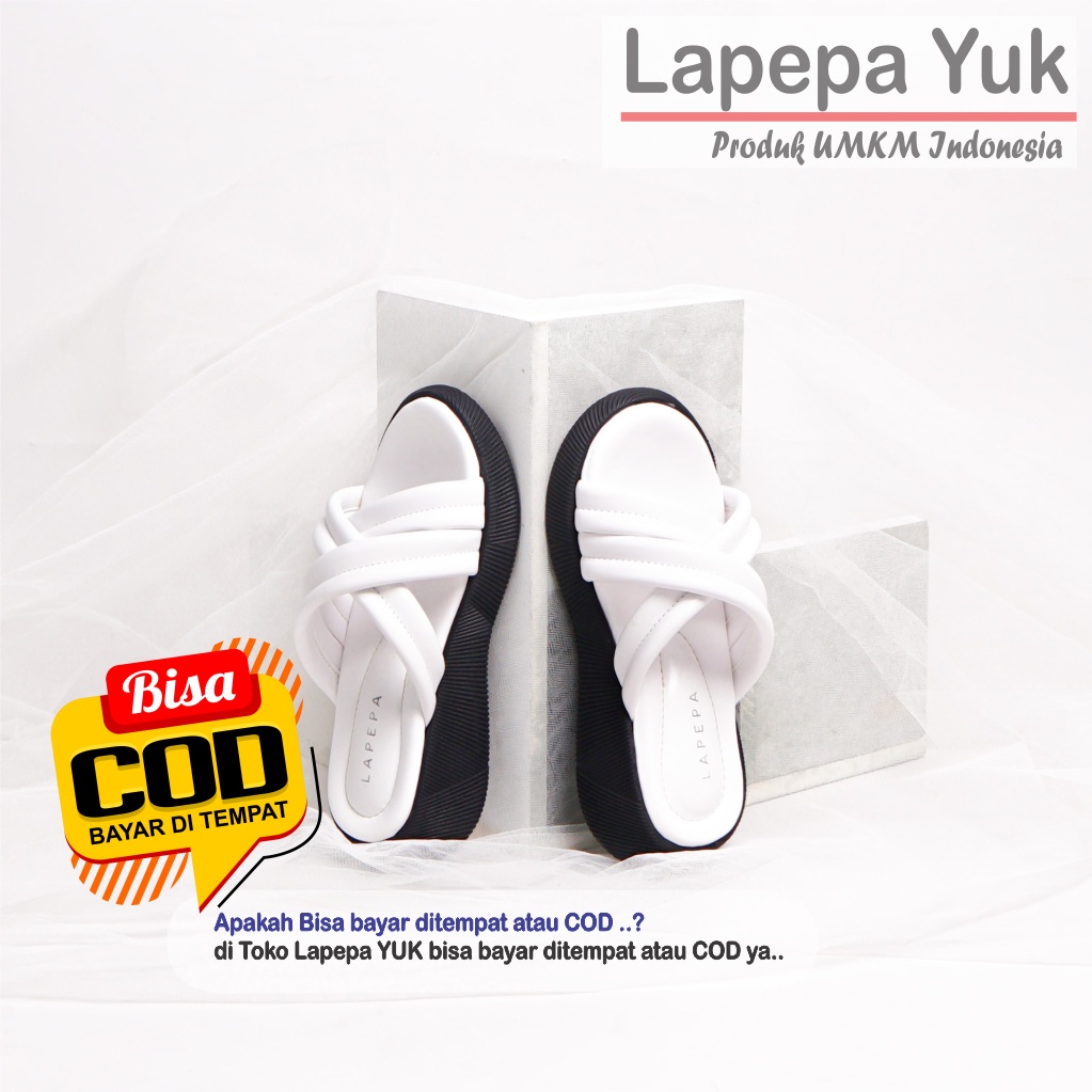 LAPEPA YUK - Sandal Platform Anak Perempuan Usia 2 sampai 10 Tahun TARA KIDS Sendal Anak cewek Wedges Wanita Empuk Model Silang Warna WHITE Putih Strap Lucu Cantik cewe Slop Usia Umur 3 4 5 6 7 8 9 thn Tahun Premium Ori Original Mall Official Store