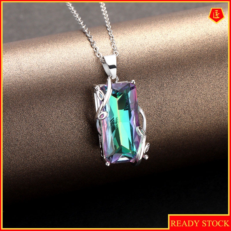 [Ready Stock]Fashion Inlaid Colorful Stone Pendant Leaf Necklace