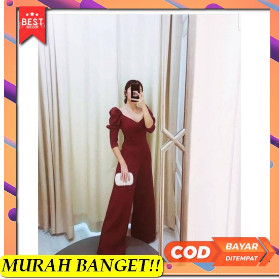 Model Jumpsuit Wanita Panjang Hijab Import Overall Polos Korea Ka Af73 Jumpsuit Scuba Maroon - Va684