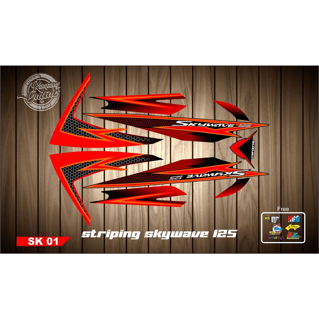 stiker striping Skywave merah variasi striping motor