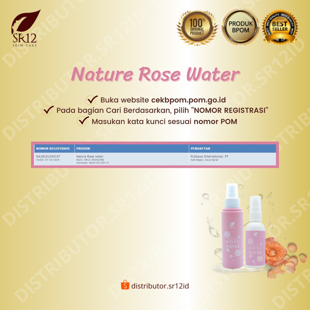 Nature Rose Water SR12 Facial Spray Face Mist Penyegar Wajah Flek Hitam Berminyak BPOM