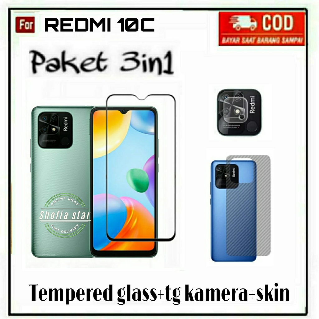 3IN1 TEMPERED GLASS REDMI 10C 10A 9C TG LAYAR ANTIGORES KACA FULL COVER