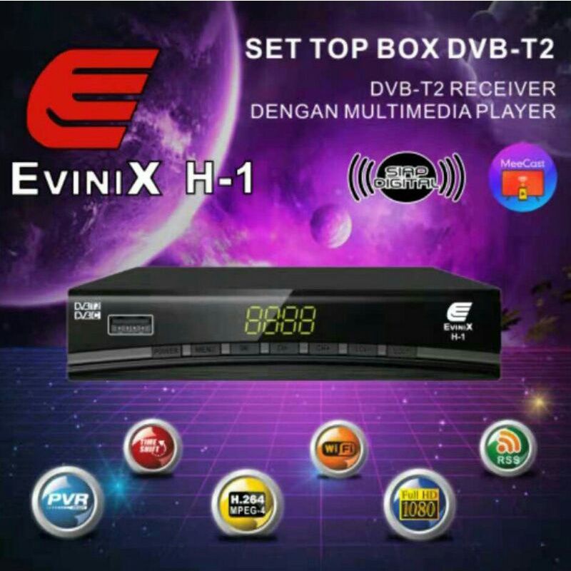 Antena TV Digital evinix H-1 receiver set top box dvb t2 dengan multimedia player