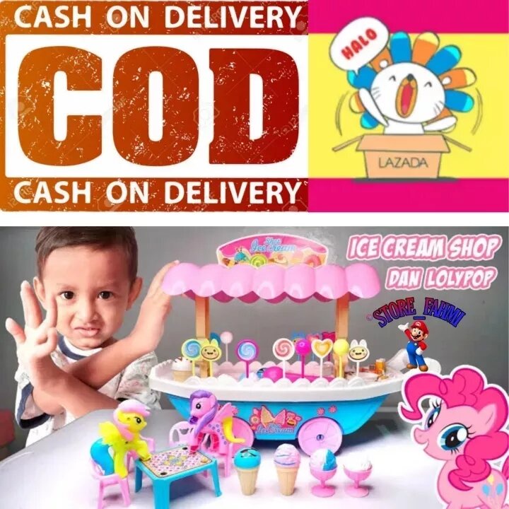 MAINAN ICE CREAM GEROBAK BESAR PLUS KUDA PONI / MAINAN ANAK REAL PICT GEROBAK ES KRIM BESAR ANAK MAI