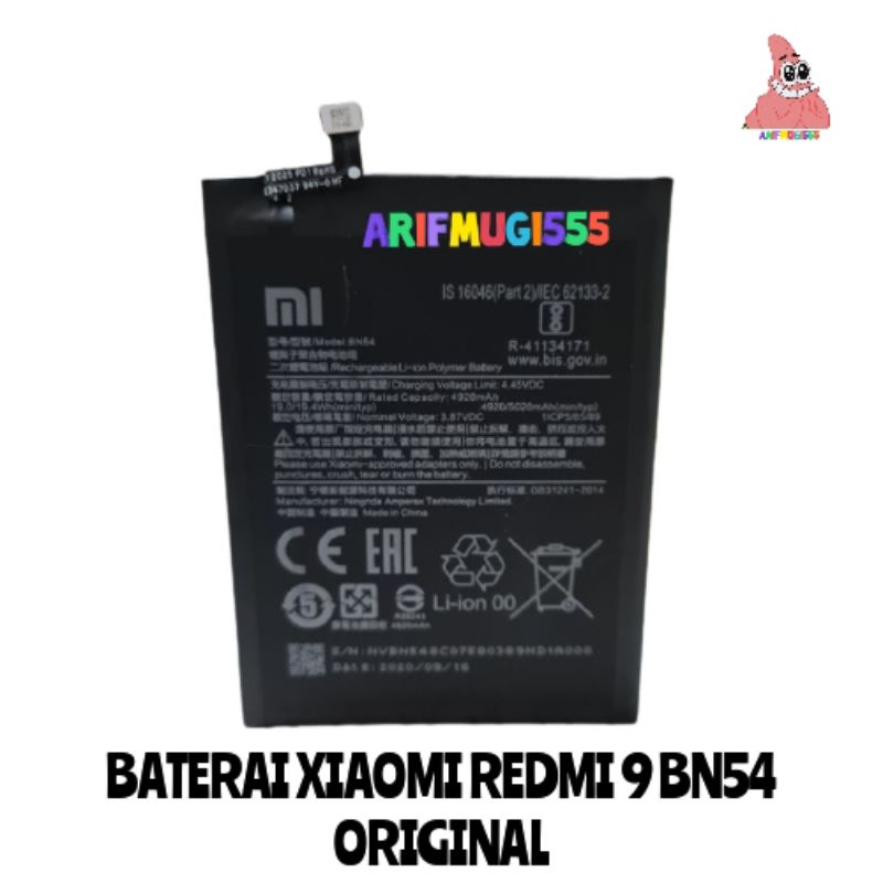 Baterai Battery Batrai Batu Batre Hp Xiaomi Redmi 9 BN54 Original