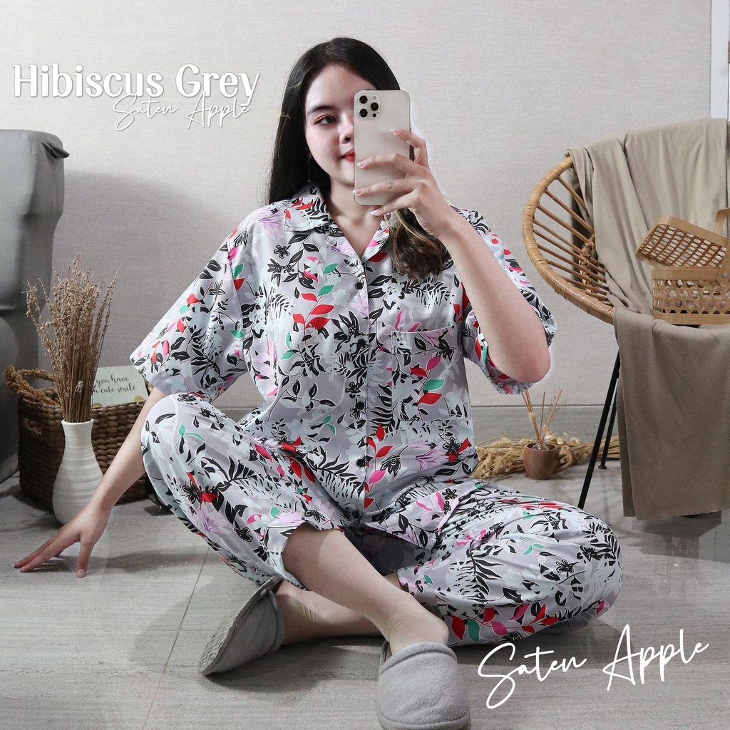 IZANY Piyama Celana Panjang Dewasa CP JUMBO / XXL LD 116 Motif-HIBISCUS GREY