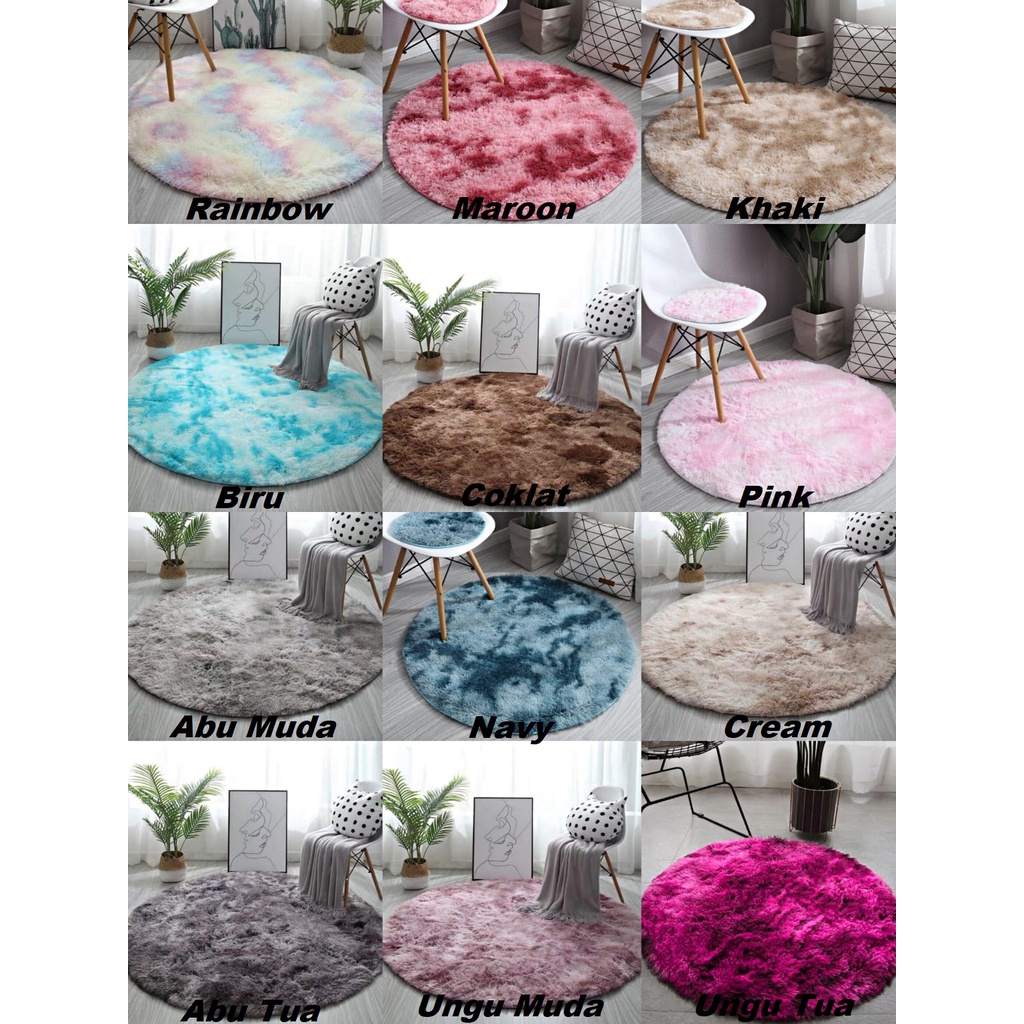 Karpet Bulat Ombre Warna Diamater 100cm/Karpet Bulu Lantai Bulat