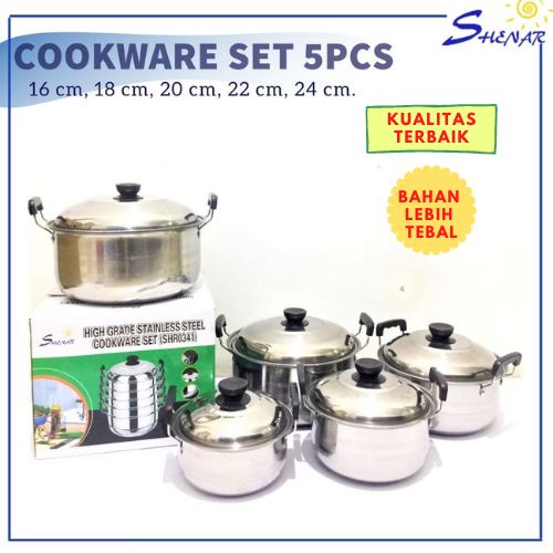 SHENAR PANCI 5 SET STAINLESS STEEL COOKWARE 5 SET / PANCI 5 SET MASAK ANTI LENGKET, SHENARCORNER168