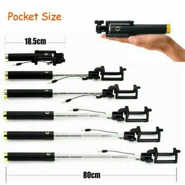 Tongsis kabel lipat black edition . Selfie stick . Tongkat narsis