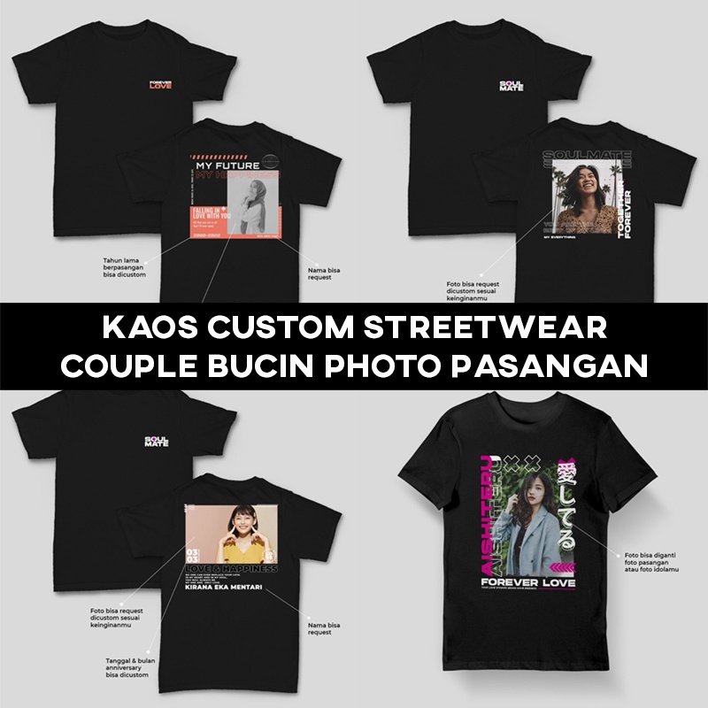 Kaos Bucin Baju Custom Streetwear Foto Pacar Pasangan Couple Bisa Request Foto