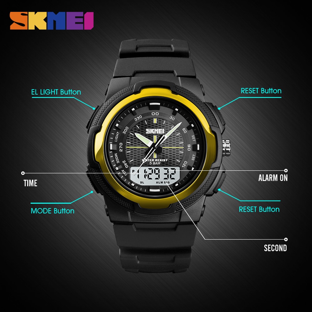 Jam Tangan Analog Digital Pria Adventure Skmei Murah- Black