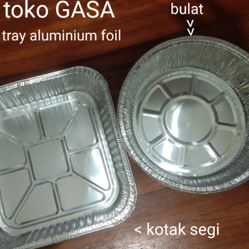 Wadah Alufoil kotak segi empat tray aluminium foil cup 20x20x5cm (K1452)/Alufoil wadah bulat  tray a
