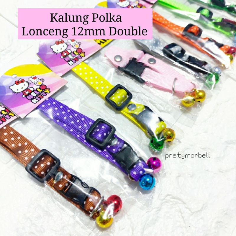 Kalung Kucing Polka Lonceng 12mm Double Murah