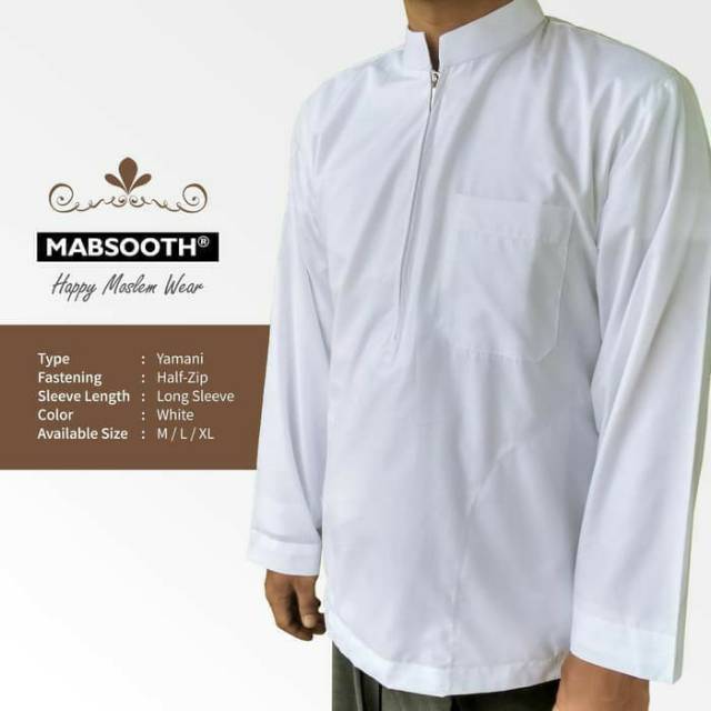 BAJU KOKO PRIA MUSLIM RESLETING PUTIH POLOS