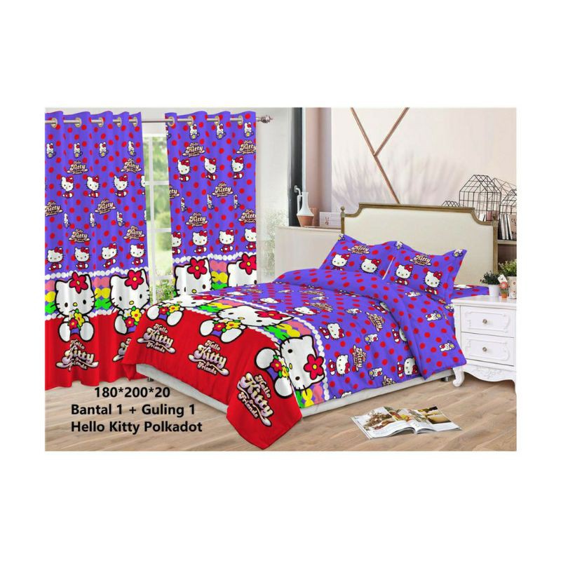 sprei hello kitty ungu polkadot