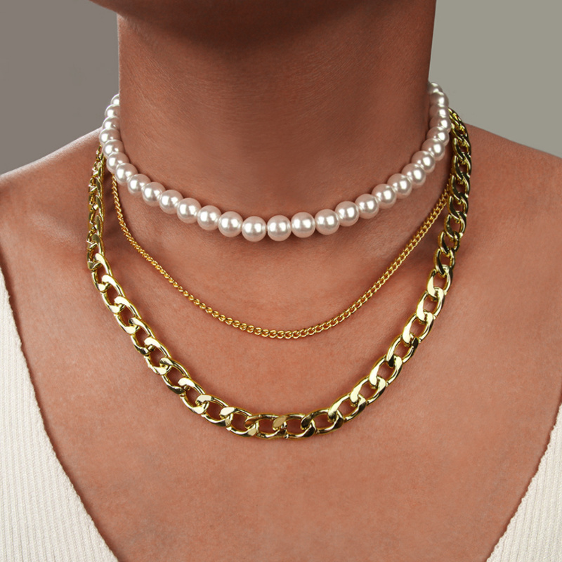 Kalung Mutiara multilayer Bahan alloy Untuk Wanita