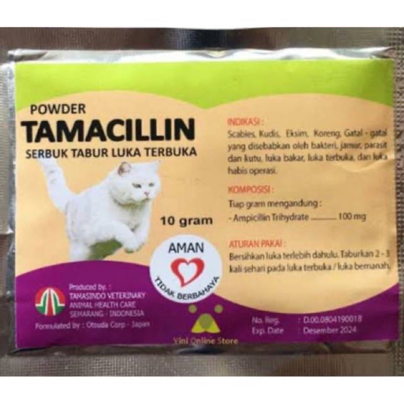 Tamacillin Obat serbuk tabur luka kucing scabies kucing koreng