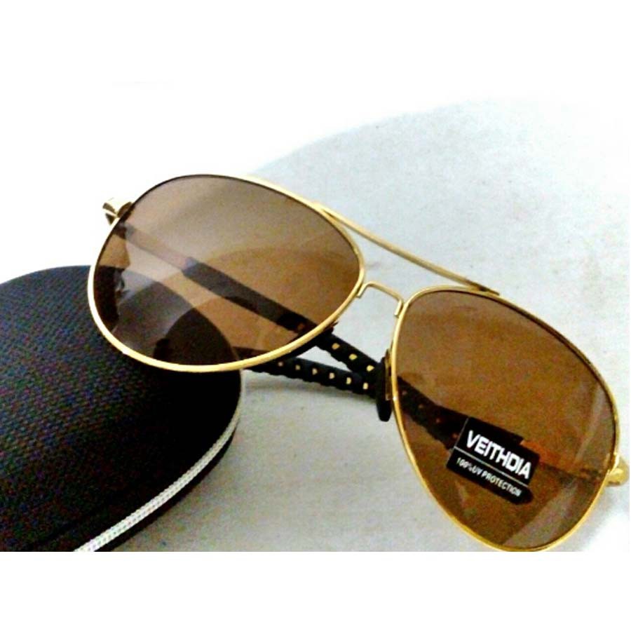 Veithdia 3088 Kacamata Hitam Pria Pilot Aviator Sport dan Travel Polarized Sunglasses Free Hardcase