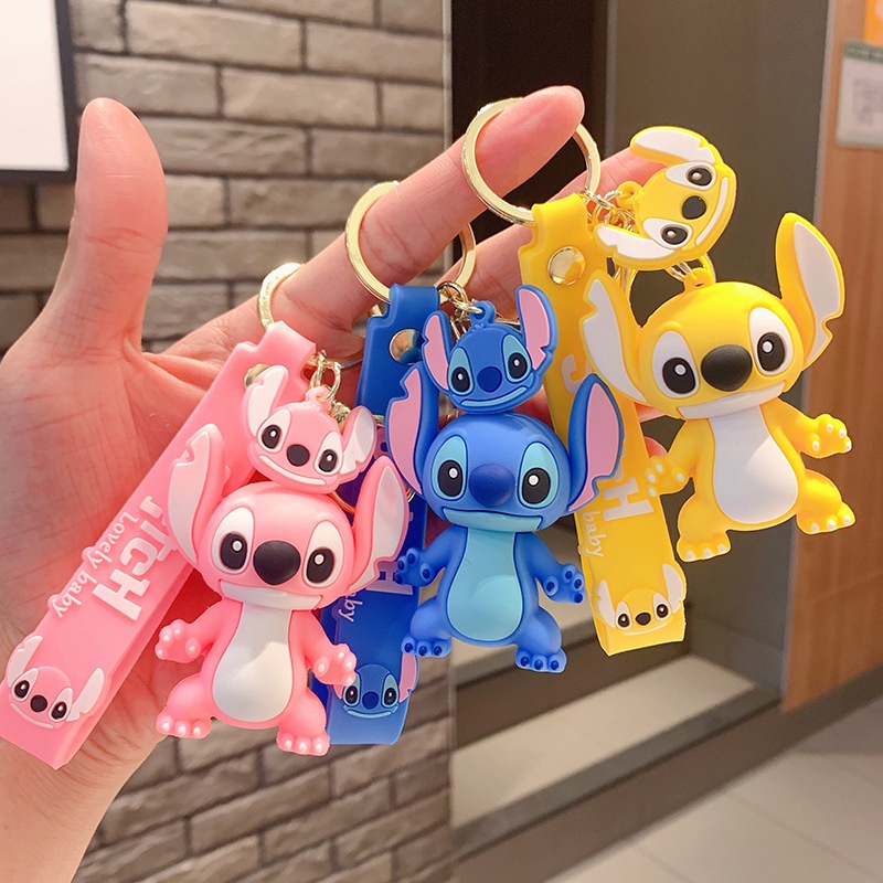 Gantungan Kunci Boneka Stitch Kartun Lilo &amp; Stitch Mickey Minnie Anime keychain Tas Liontin Gantungan Kunci Mobil Mainan Couple