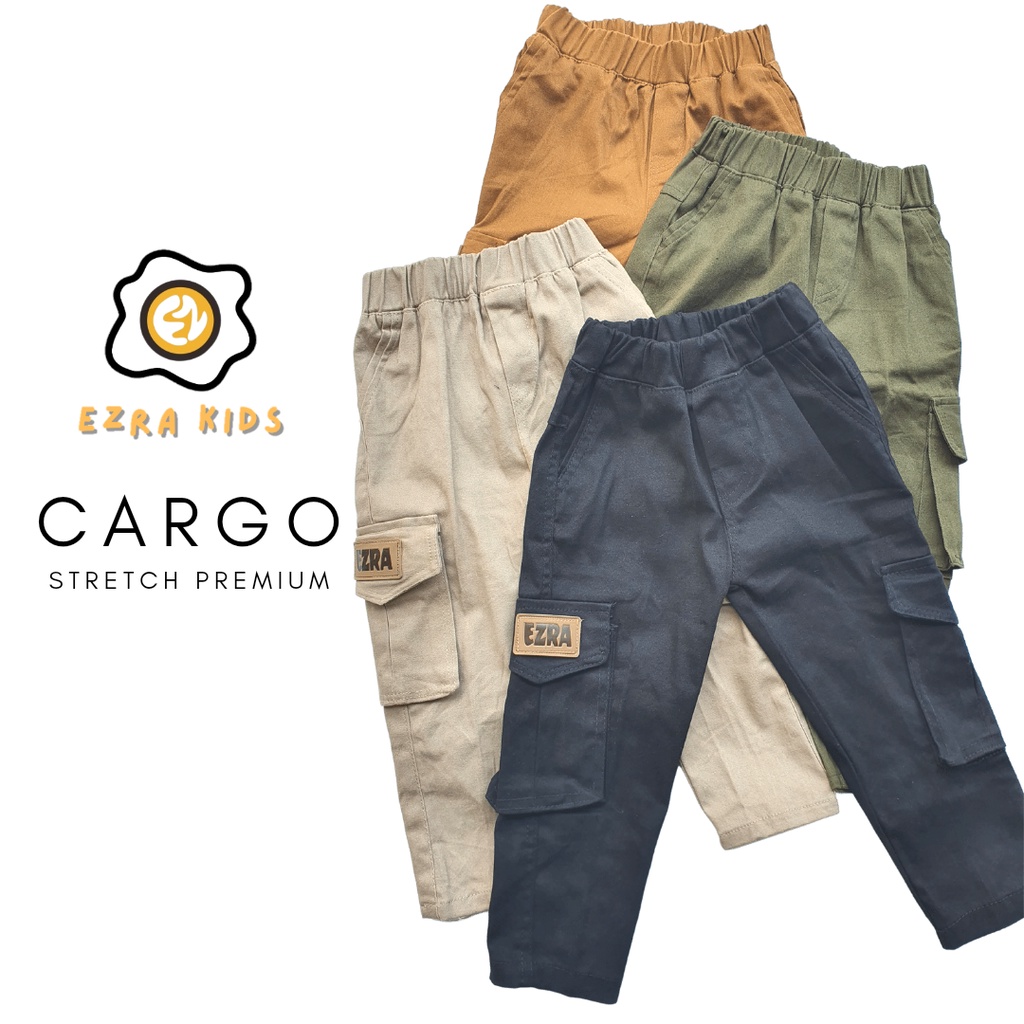 Ezra Kids Celana Panjang Chino Cargo Anak Usia 1 - 9 Tahun Bahan Twill Stretch