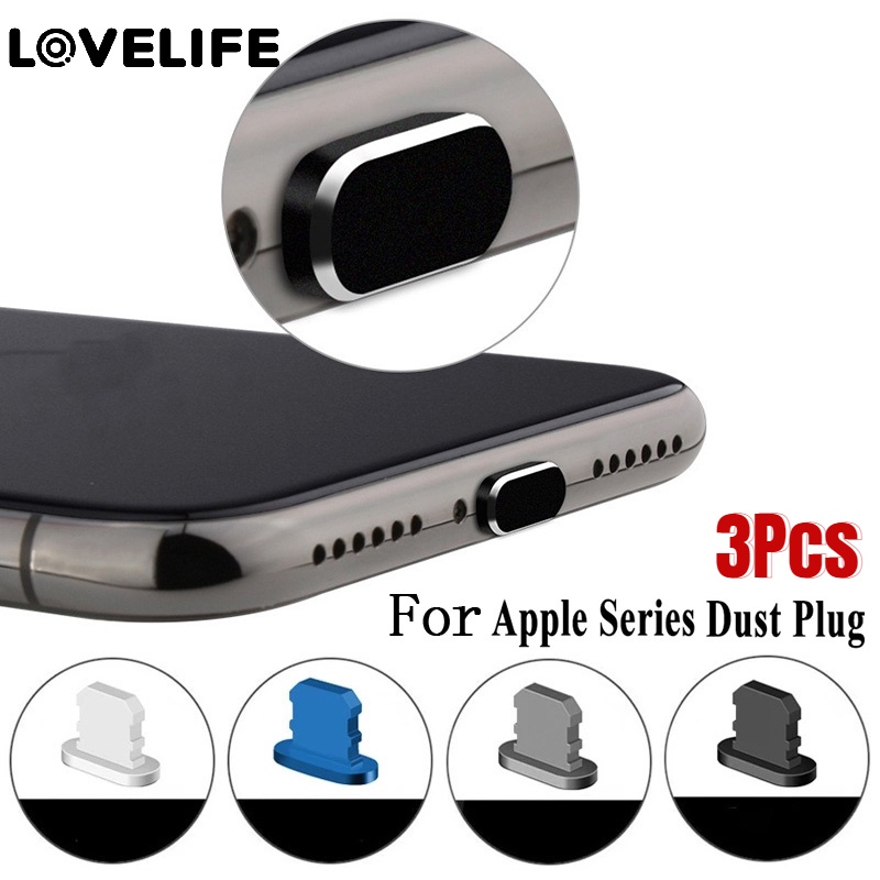 3 Pcs Cover Pelindung Port Pengisian Daya Bahan Alloy Logam Anti Debu Untuk iPhone &amp; Laptop