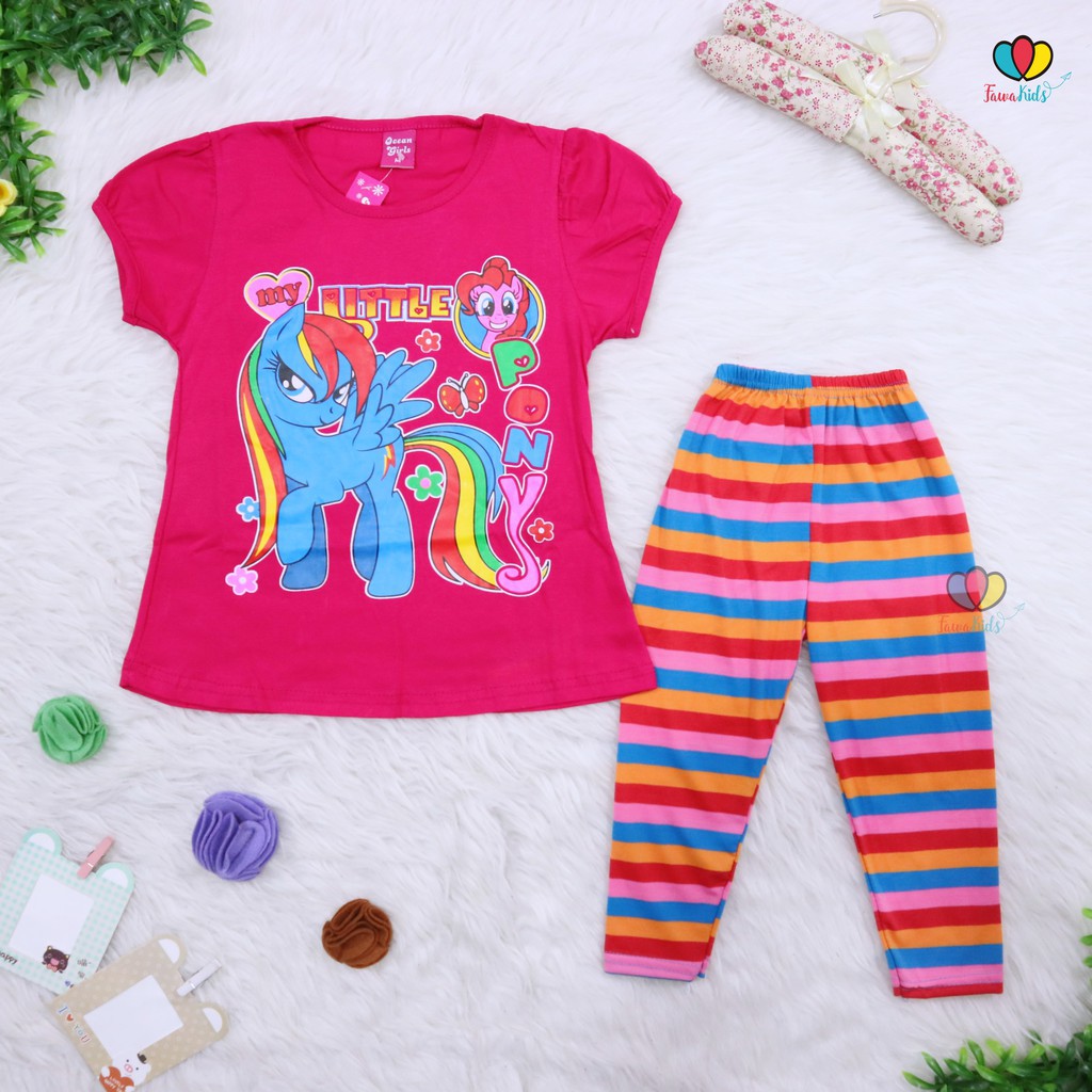 Setelan Catty Little Pony uk 3-4 Tahun Baju Anak Perempuan Legging Kaos Karakter Celana Panjang