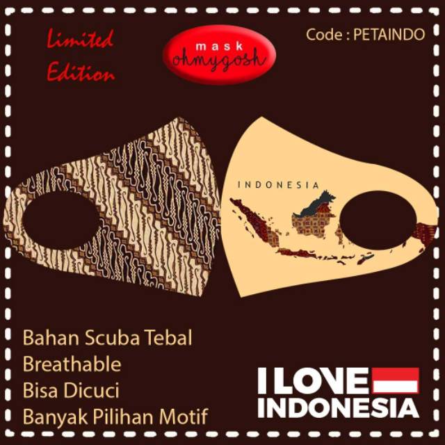MASKER KAIN SCUBA WATERPROOF DEWASA MOTIF INDONESIA ROHANI