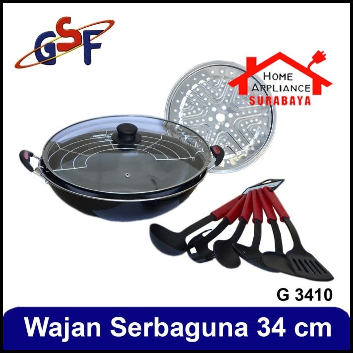 Wajan Enamel Set 10 Pcs 34 Cm + Tutup Kaca - Tirisan Minyak Gsf G 3410