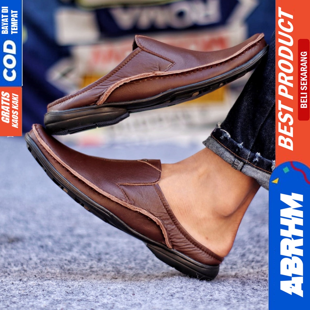 Sepatu Sandal Casual Kulit Asli Bustong Tutong Sendal Slop Original Murah Terbaru Kekinian