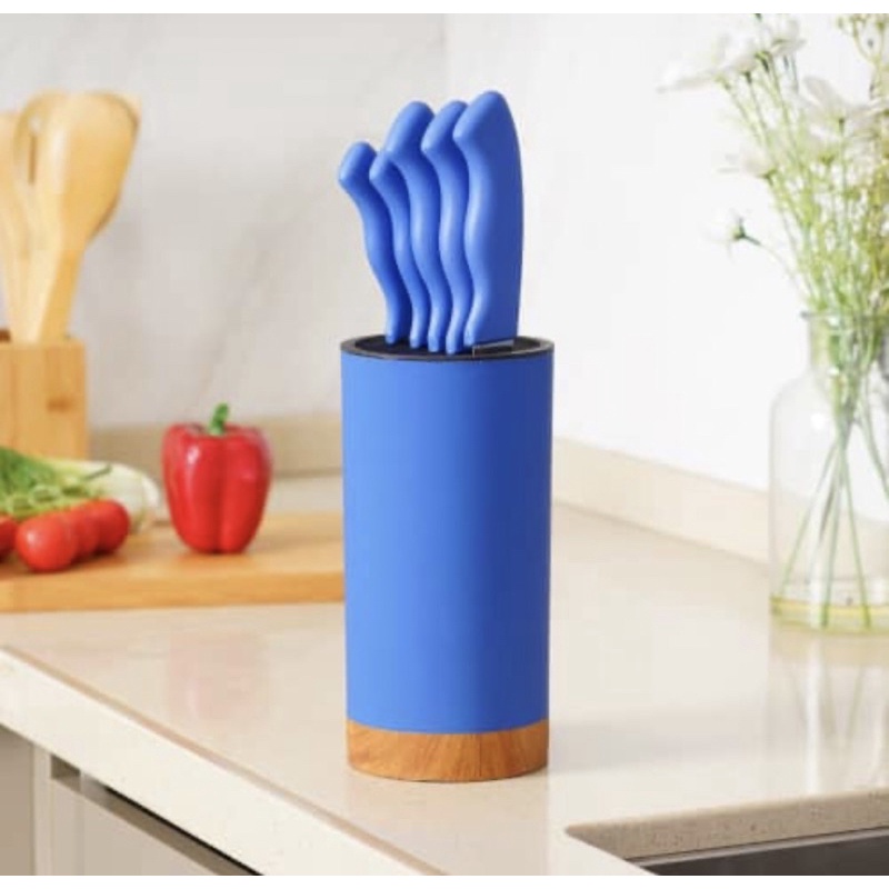 KRISCHEF SET-6PCS PISAU DAPUR BIRU/ACE KNIFE BLOCK SET OF 6 BLUE/ACE PISAU DAPUR SERBAGUNA KRISCHEF 6-SET BIRU