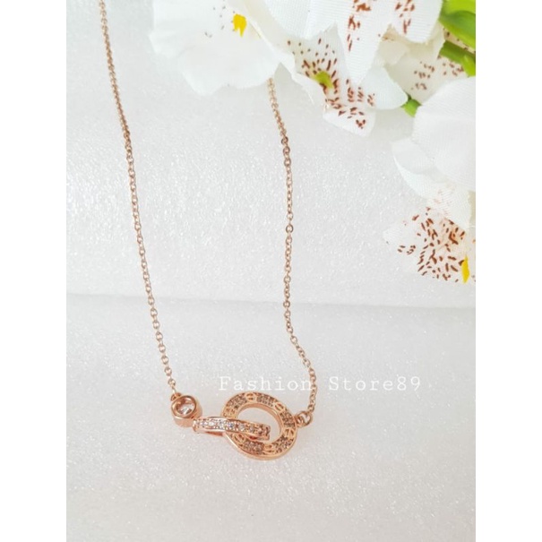 Kalung Elegant double ring permata Rosegold Titanium antikarat selamanya bestseller edisi terbatas