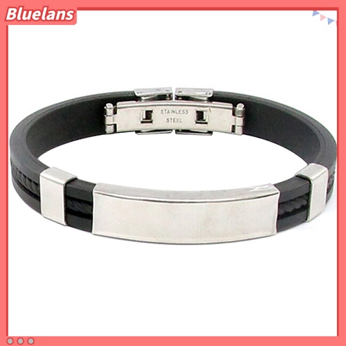 Bluelans Men Women Cool Stainless Steel Rubber Wristband Bangle Clasp Cuff Bracelet