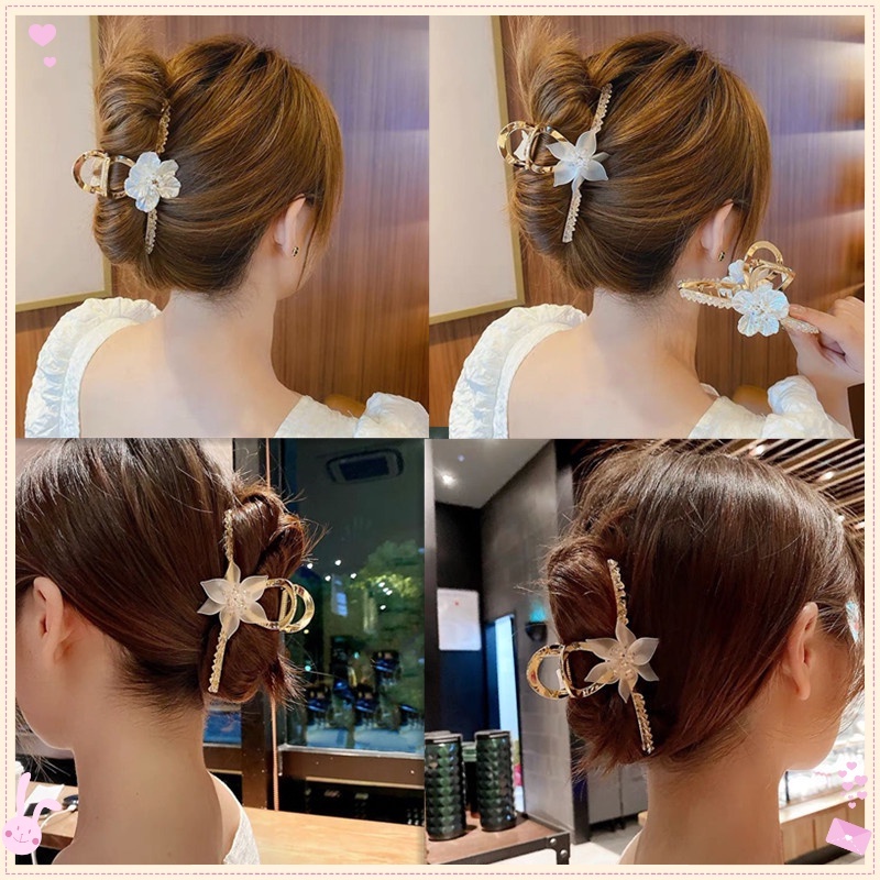 2021 New Women Handmade Crystal Stone Flowers Hair Claw Vintage Pearl Shell Hair Clips Hairpin Girls Fashion Hair Jewelry