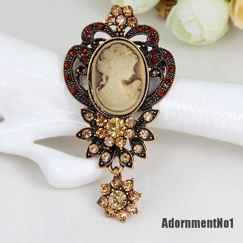 (Adornmentno1) 1pc Bros / Pin Gaya Victoria Motif Cameo Aksen Kristal Untuk Aksesoris Wanita / Pesta Pernikahan