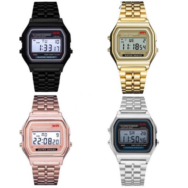 Bayar Di Tempat Jam Tangan Digital CS A-159 Rantai Gold Rosegold Silver Hitam