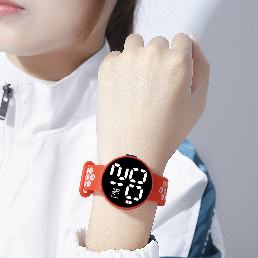 COD✅ Jam Tangan Digital Wanita Pria Bulat Rubber Couple Anti Air Watch Sprot LED Tali Dua Warna Electronic Fashion Model Harga Grosir   S1189
