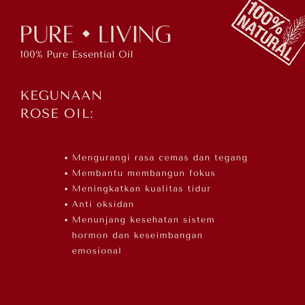 Rose - 100% Pure Essential Oil 15ml | Romantic Couple | Aromatherapy Oil 15ml | Pewangi Ruangan | Oil Aromaterapi Diffuser Oil Burner | Minyak Atsiri | Birthday Gift Ideas | Minyak Esensial | Room Fragrance Perfume | Pengharum Ruangan