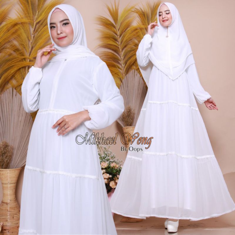 gamis lebaran/ gamis hitam putih/ dress lebaran polos/ dress brukat