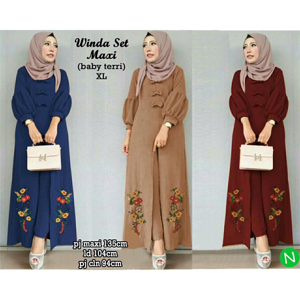 cn 75129 winda set maxi setelan atasan bawahan hijab baju muslim wanita murah modis modern trendy d