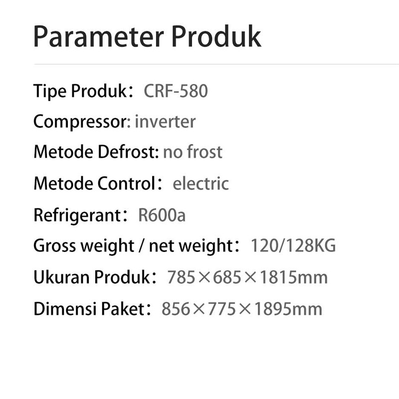 Changhong 463L Kulkas Side-by-side Inverter Refrigerator CRF580-Black ( Kulkas No Frost Anti Bunga Es ) (Kulkas Tempered Glass) (Kompresor Ramah Lingkungan ) ( Kulkas Dengan Kapasitas Besar) (Satu Tombol Kontrol Pintar) (Interior Kulkas dengan Food Grade)