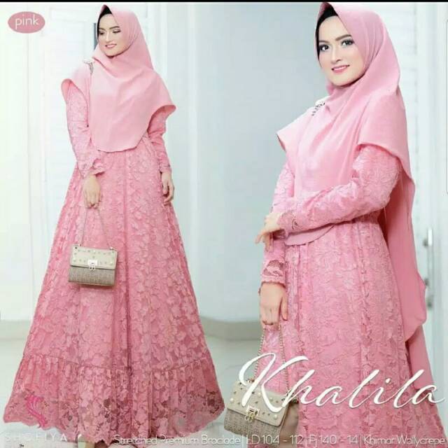 Khalila Dress MUSLIM BRUKAT Set Hijab Syari