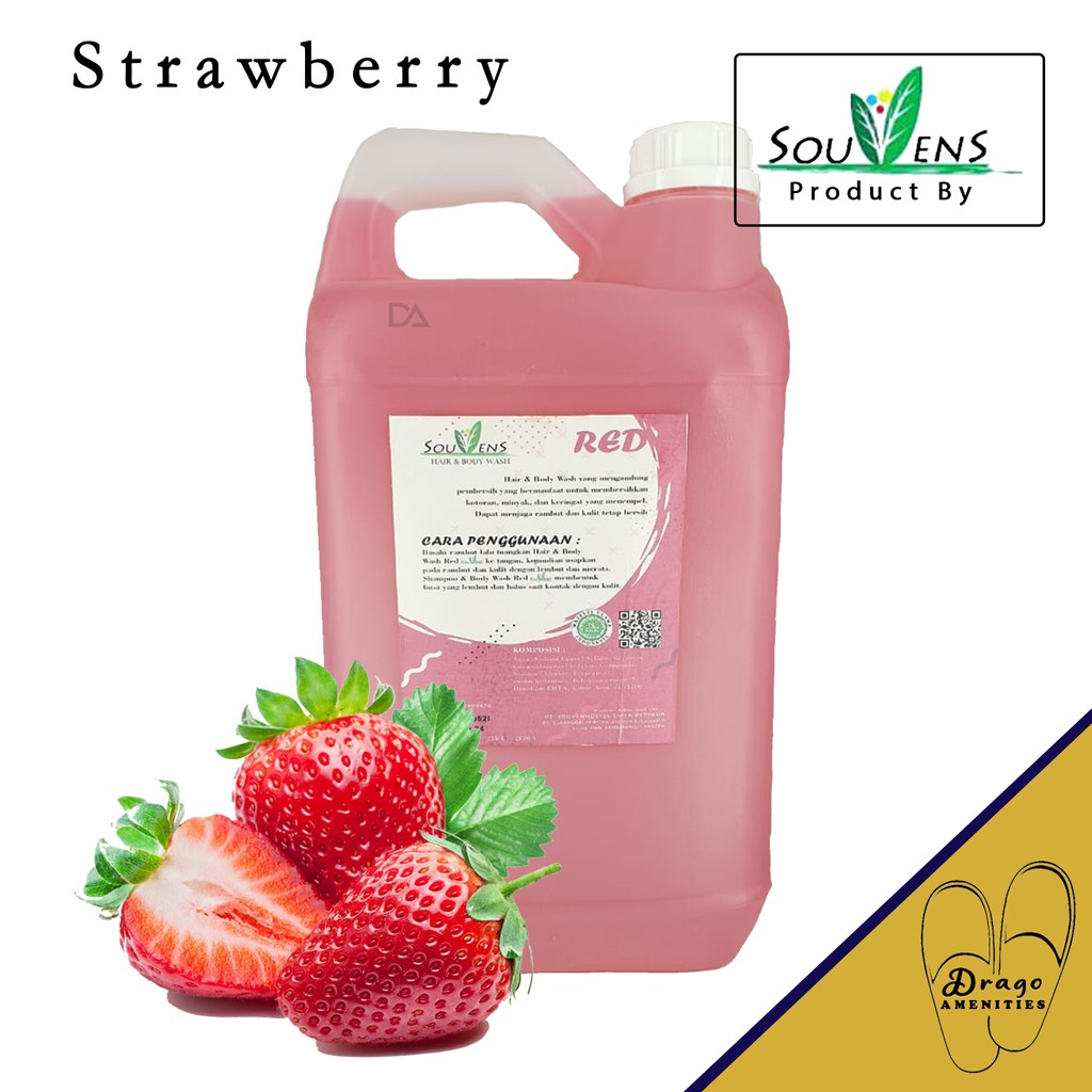 SHAMPOO AND BODY WASH 2IN1 5Liter HOTEL Wangi Aroma Strawberry Stroberi Refill SOUVENS sabun cair murah