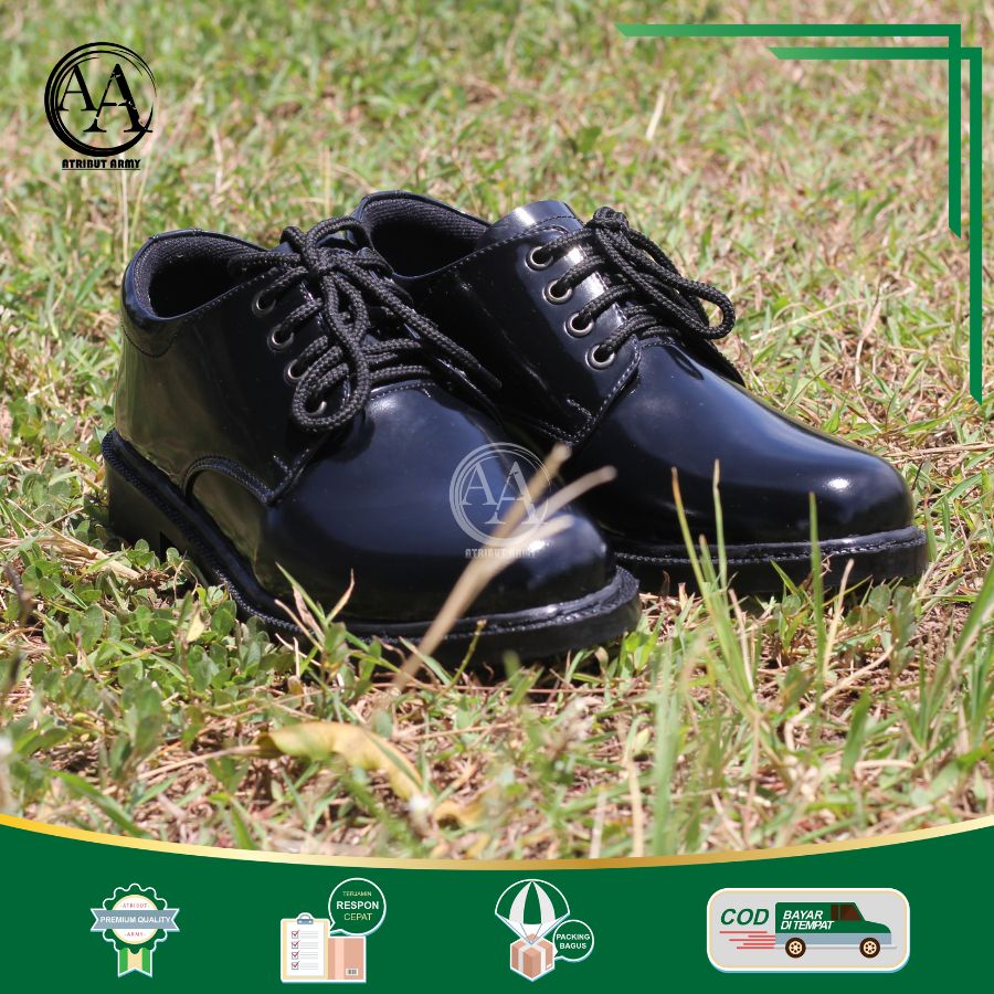 Sepatu PDH Pendek TNI Satpam Security Sepatu Dinas Kerja Polri TNI AD Hitam Glossy Guru Perkantoran PNS Pria - DT01