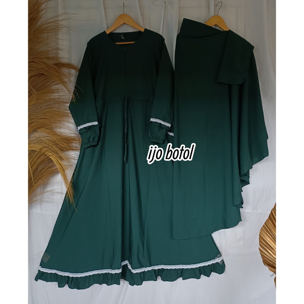 (COD) TERLARIS..!! GAMIS SET SYARI NABILAH/GAMIS WOLFIS SYARI SET HIJAB DAN CADAR-Hijau Botol