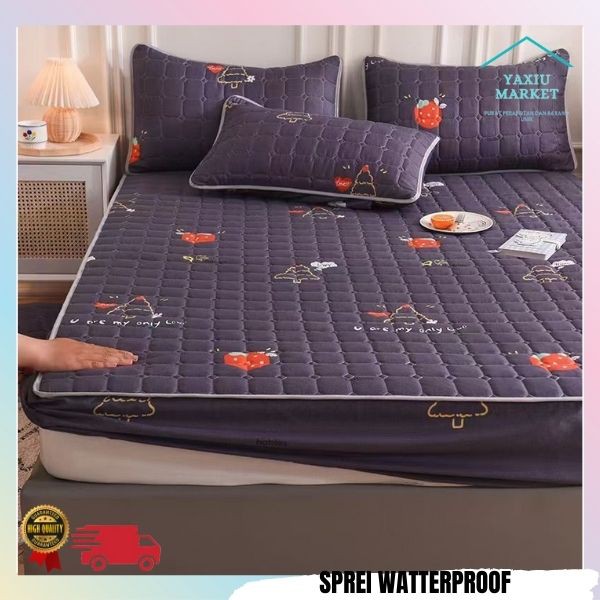 Sprei Waterproof / Sprei Protector bermotif / Sprei anti air ukuran 180x200CM SPREI WATERPROOF-BIRU CHERRY