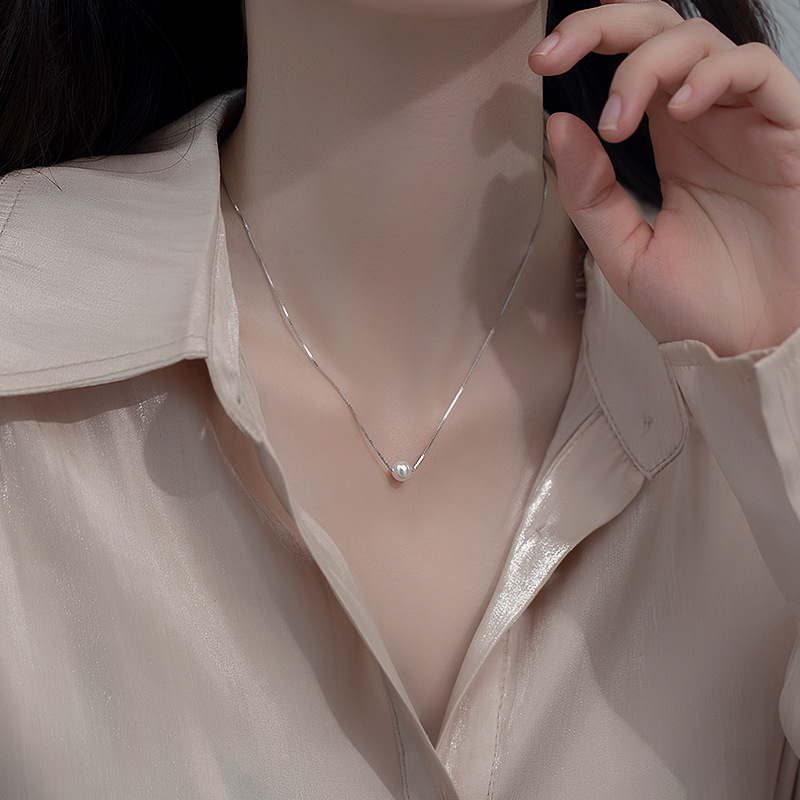 Pearl Pendant Necklace Elegant Clavicle Chain Silver Choker for Women Party Gifts Fashion Accessories