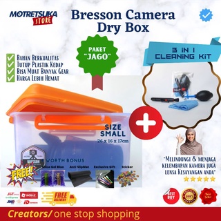 DryBox Kamera & Lensa Bressons Small | Paket ”Jago” | Extra 3 in 1 Cleaning Kit | Untuk kamera DSLR, Mirrorless hingga Analog
