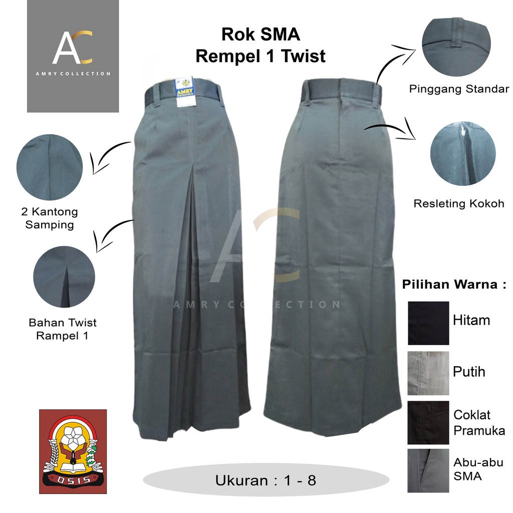 Rok span Abu-abu SMA Maxi Panjang belah 1