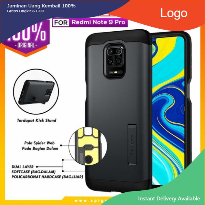 Case Redmi Note 9 Pro / Max Spigen Tough Armor Anti Shock Casing Hard - Metal Slate, 9 Pro - Pro Max